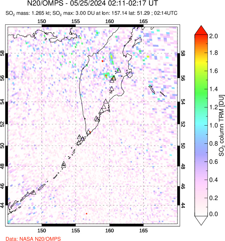 A sulfur dioxide image over Kamchatka, Russian Federation on May 25, 2024.