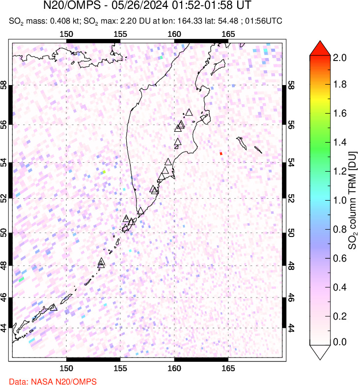 A sulfur dioxide image over Kamchatka, Russian Federation on May 26, 2024.