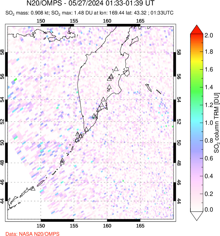 A sulfur dioxide image over Kamchatka, Russian Federation on May 27, 2024.