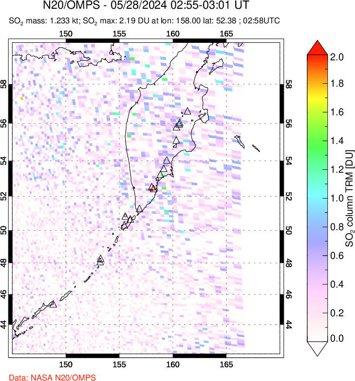 A sulfur dioxide image over Kamchatka, Russian Federation on May 28, 2024.