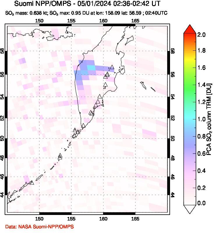 A sulfur dioxide image over Kamchatka, Russian Federation on May 01, 2024.