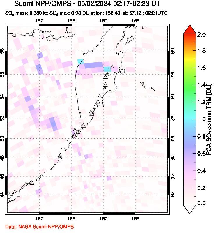 A sulfur dioxide image over Kamchatka, Russian Federation on May 02, 2024.