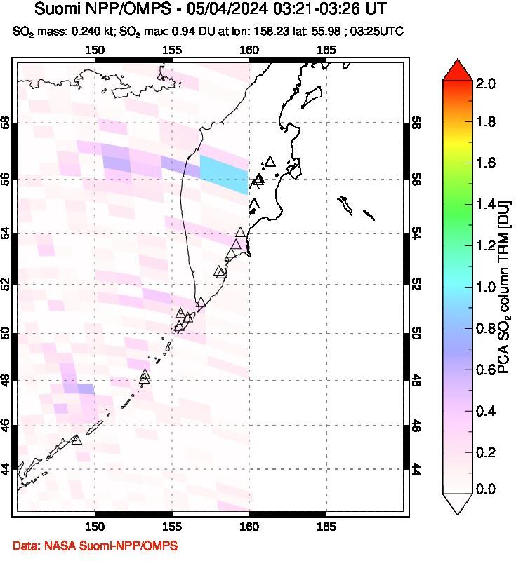 A sulfur dioxide image over Kamchatka, Russian Federation on May 04, 2024.