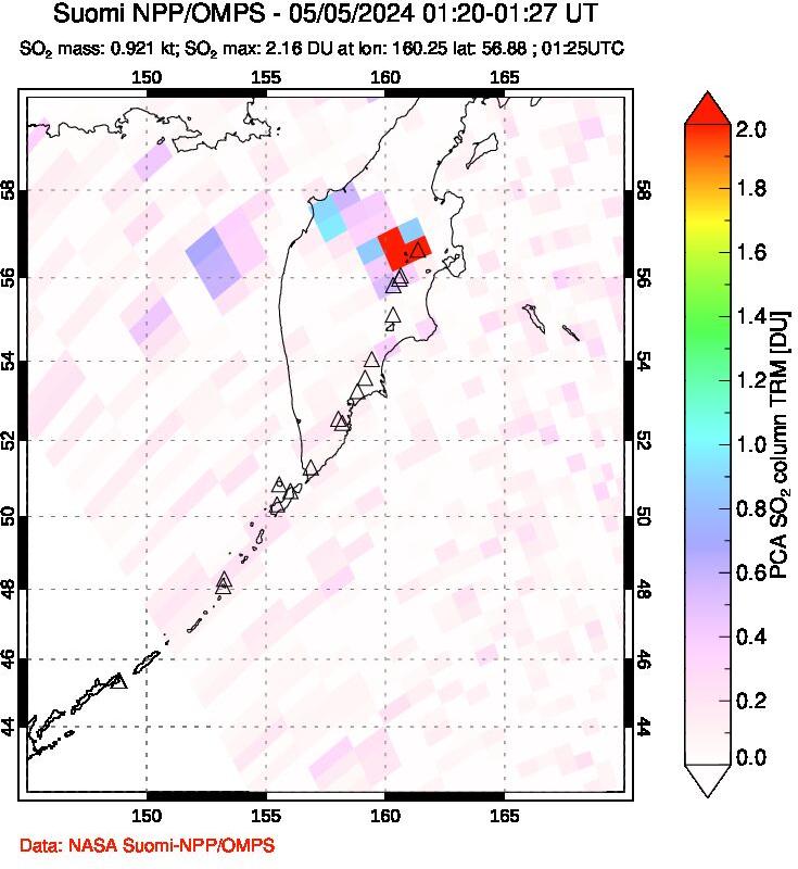 A sulfur dioxide image over Kamchatka, Russian Federation on May 05, 2024.