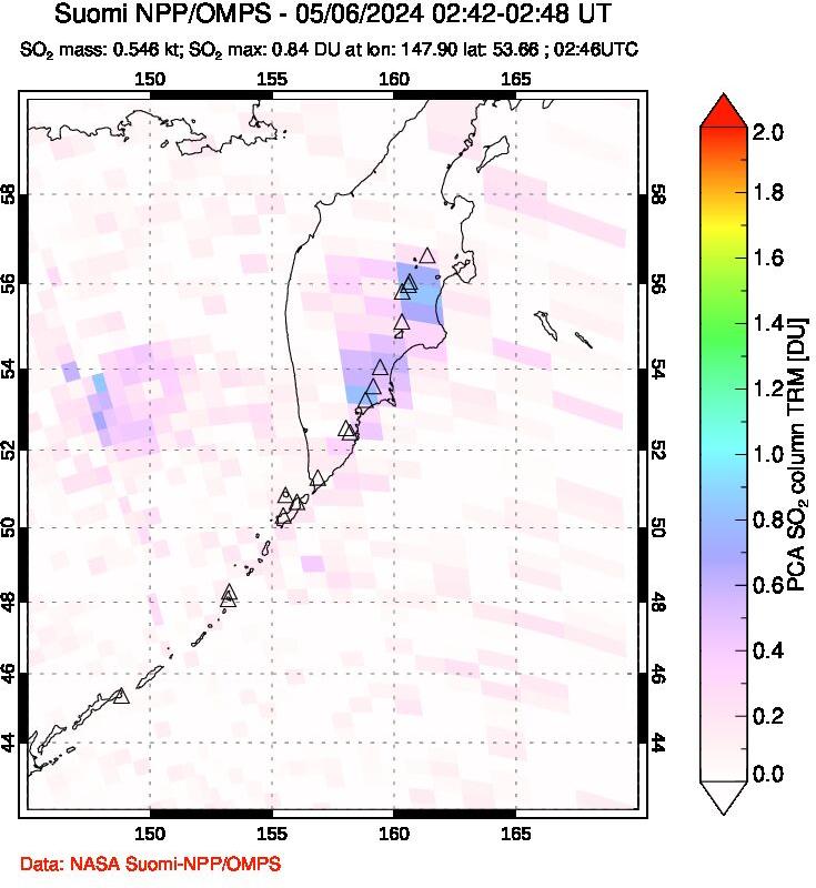 A sulfur dioxide image over Kamchatka, Russian Federation on May 06, 2024.