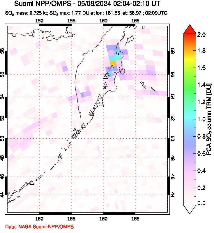 A sulfur dioxide image over Kamchatka, Russian Federation on May 08, 2024.