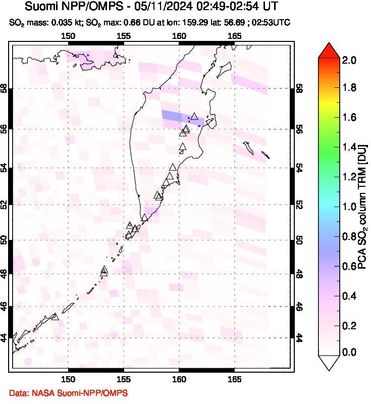 A sulfur dioxide image over Kamchatka, Russian Federation on May 11, 2024.