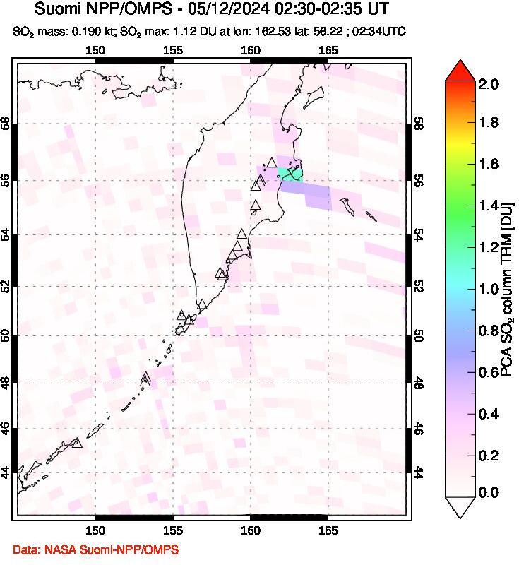 A sulfur dioxide image over Kamchatka, Russian Federation on May 12, 2024.