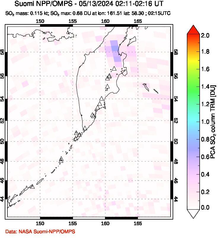 A sulfur dioxide image over Kamchatka, Russian Federation on May 13, 2024.