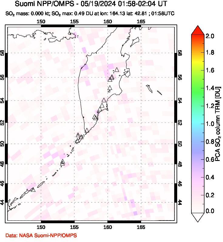 A sulfur dioxide image over Kamchatka, Russian Federation on May 19, 2024.