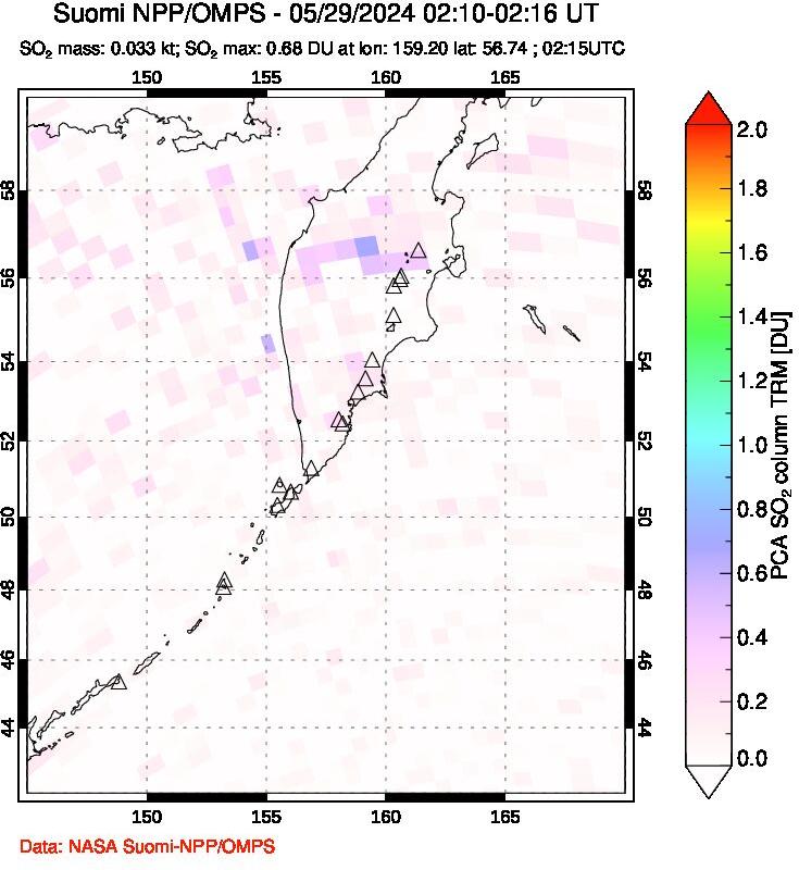 A sulfur dioxide image over Kamchatka, Russian Federation on May 29, 2024.