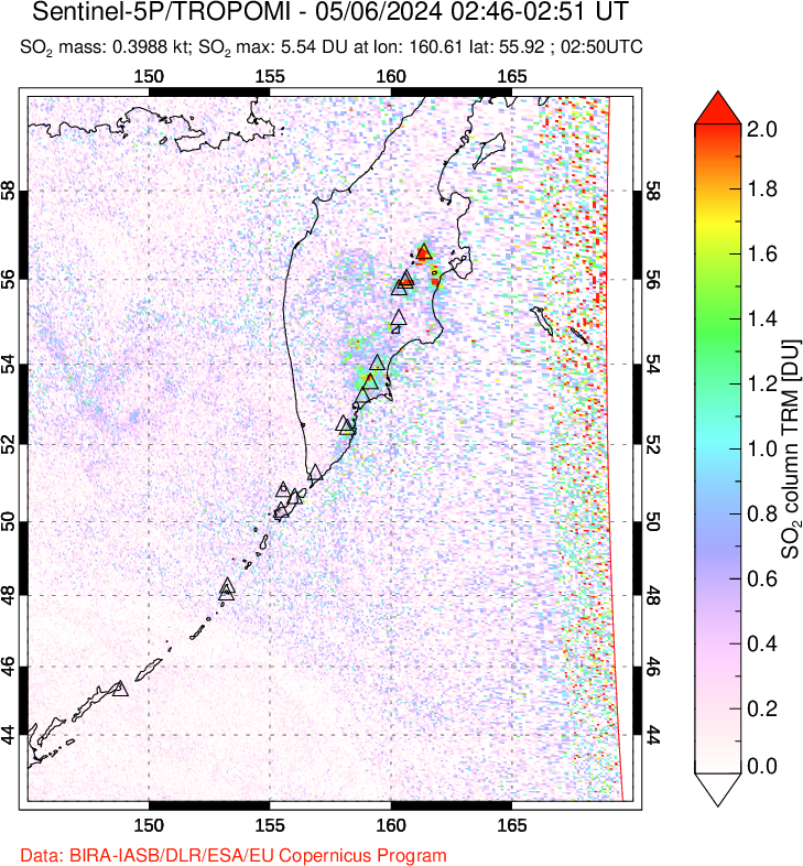 A sulfur dioxide image over Kamchatka, Russian Federation on May 06, 2024.