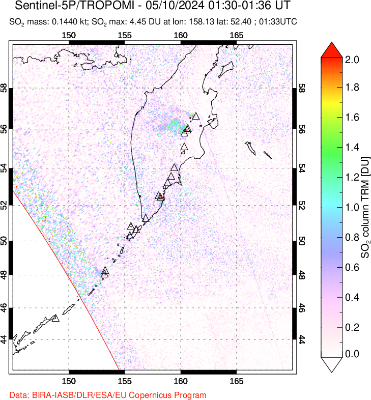 A sulfur dioxide image over Kamchatka, Russian Federation on May 10, 2024.