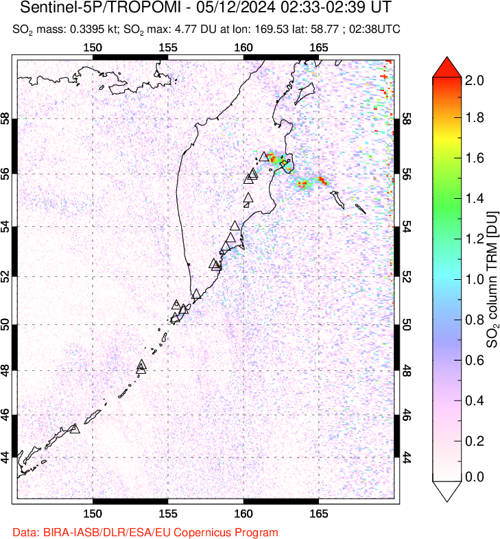 A sulfur dioxide image over Kamchatka, Russian Federation on May 12, 2024.