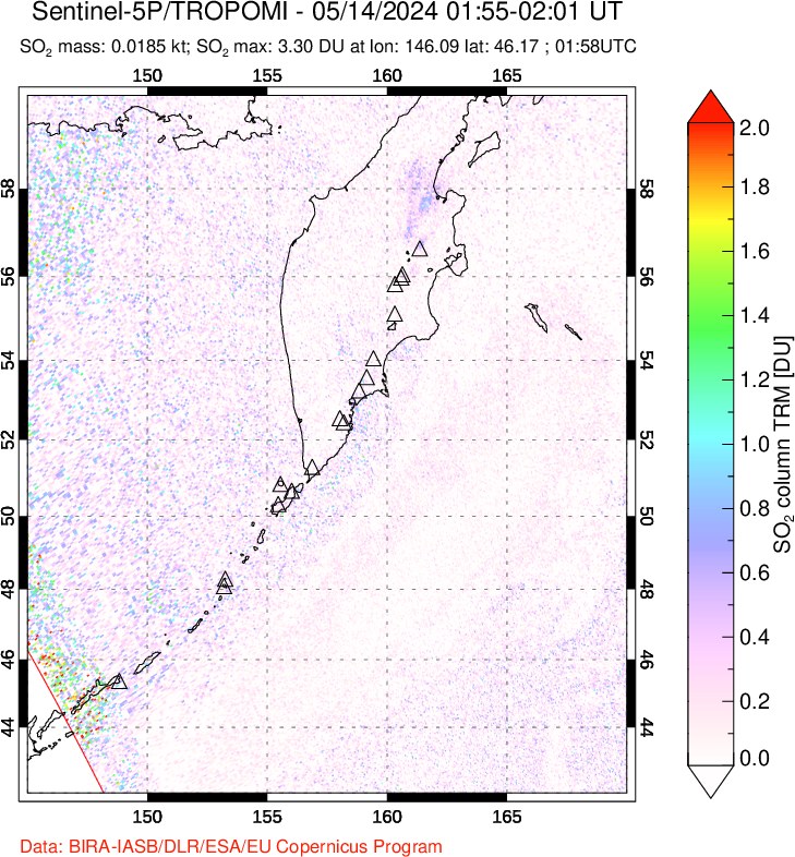 A sulfur dioxide image over Kamchatka, Russian Federation on May 14, 2024.