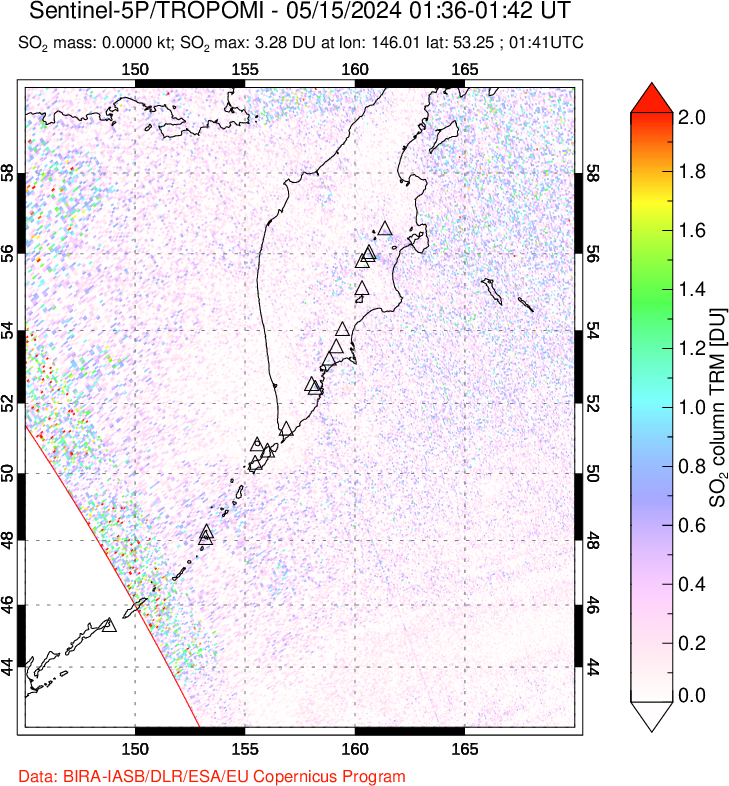 A sulfur dioxide image over Kamchatka, Russian Federation on May 15, 2024.