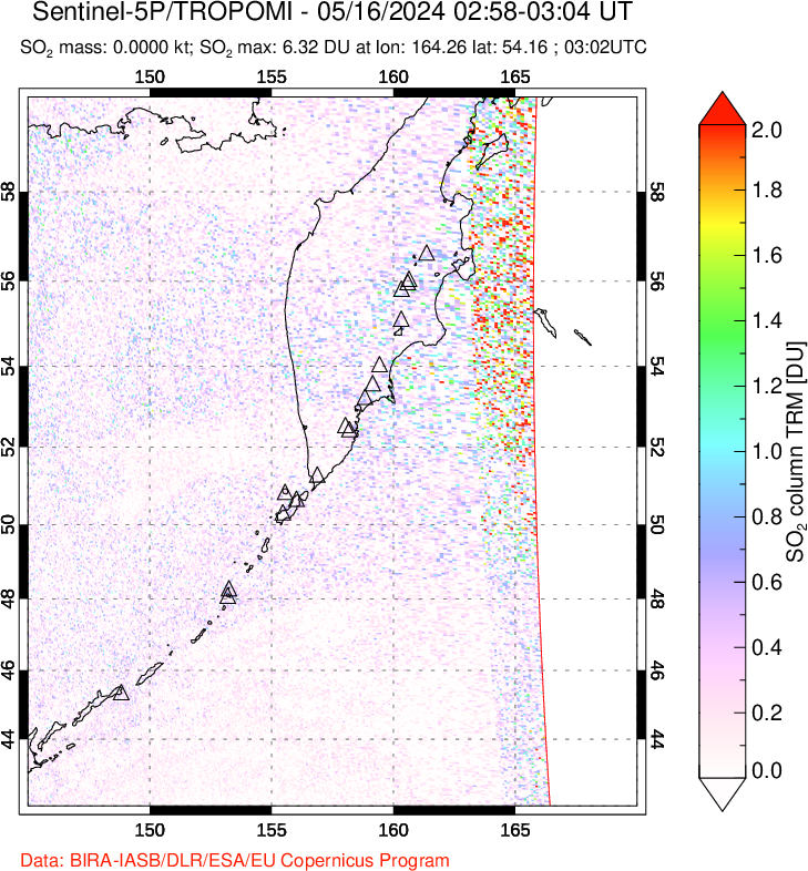 A sulfur dioxide image over Kamchatka, Russian Federation on May 16, 2024.