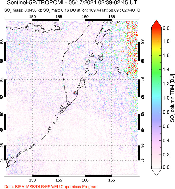 A sulfur dioxide image over Kamchatka, Russian Federation on May 17, 2024.