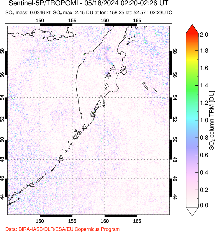 A sulfur dioxide image over Kamchatka, Russian Federation on May 18, 2024.