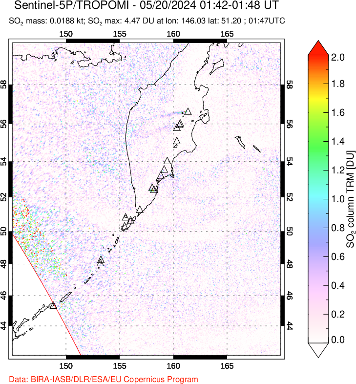 A sulfur dioxide image over Kamchatka, Russian Federation on May 20, 2024.