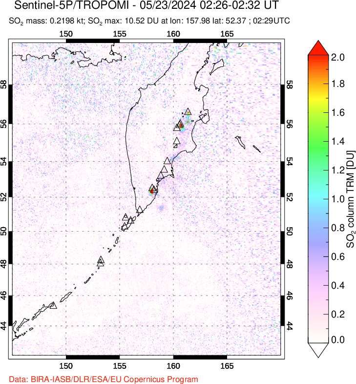 A sulfur dioxide image over Kamchatka, Russian Federation on May 23, 2024.