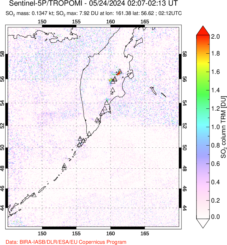 A sulfur dioxide image over Kamchatka, Russian Federation on May 24, 2024.