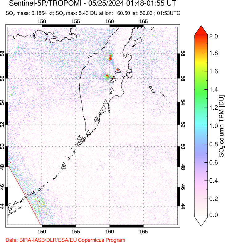 A sulfur dioxide image over Kamchatka, Russian Federation on May 25, 2024.