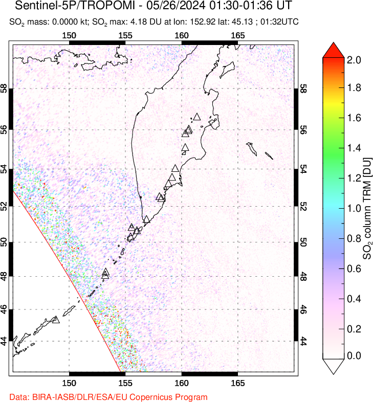 A sulfur dioxide image over Kamchatka, Russian Federation on May 26, 2024.