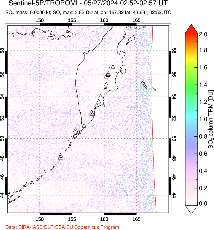 A sulfur dioxide image over Kamchatka, Russian Federation on May 27, 2024.