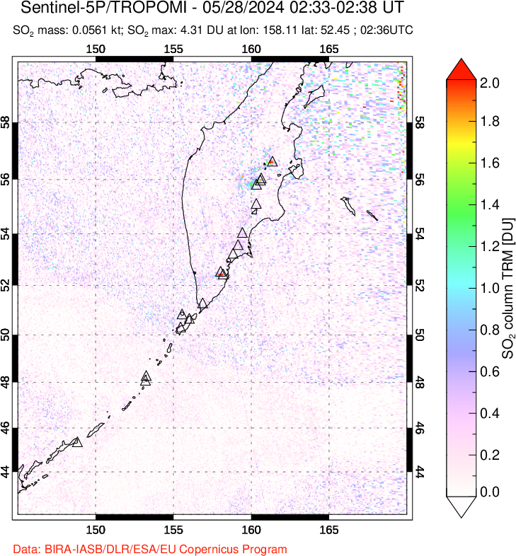 A sulfur dioxide image over Kamchatka, Russian Federation on May 28, 2024.