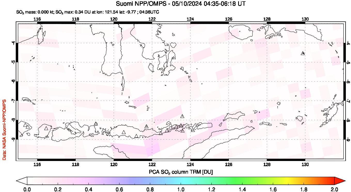 A sulfur dioxide image over Lesser Sunda Islands, Indonesia on May 10, 2024.