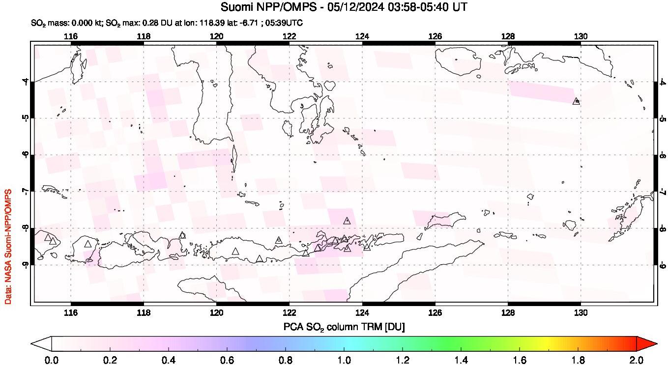 A sulfur dioxide image over Lesser Sunda Islands, Indonesia on May 12, 2024.