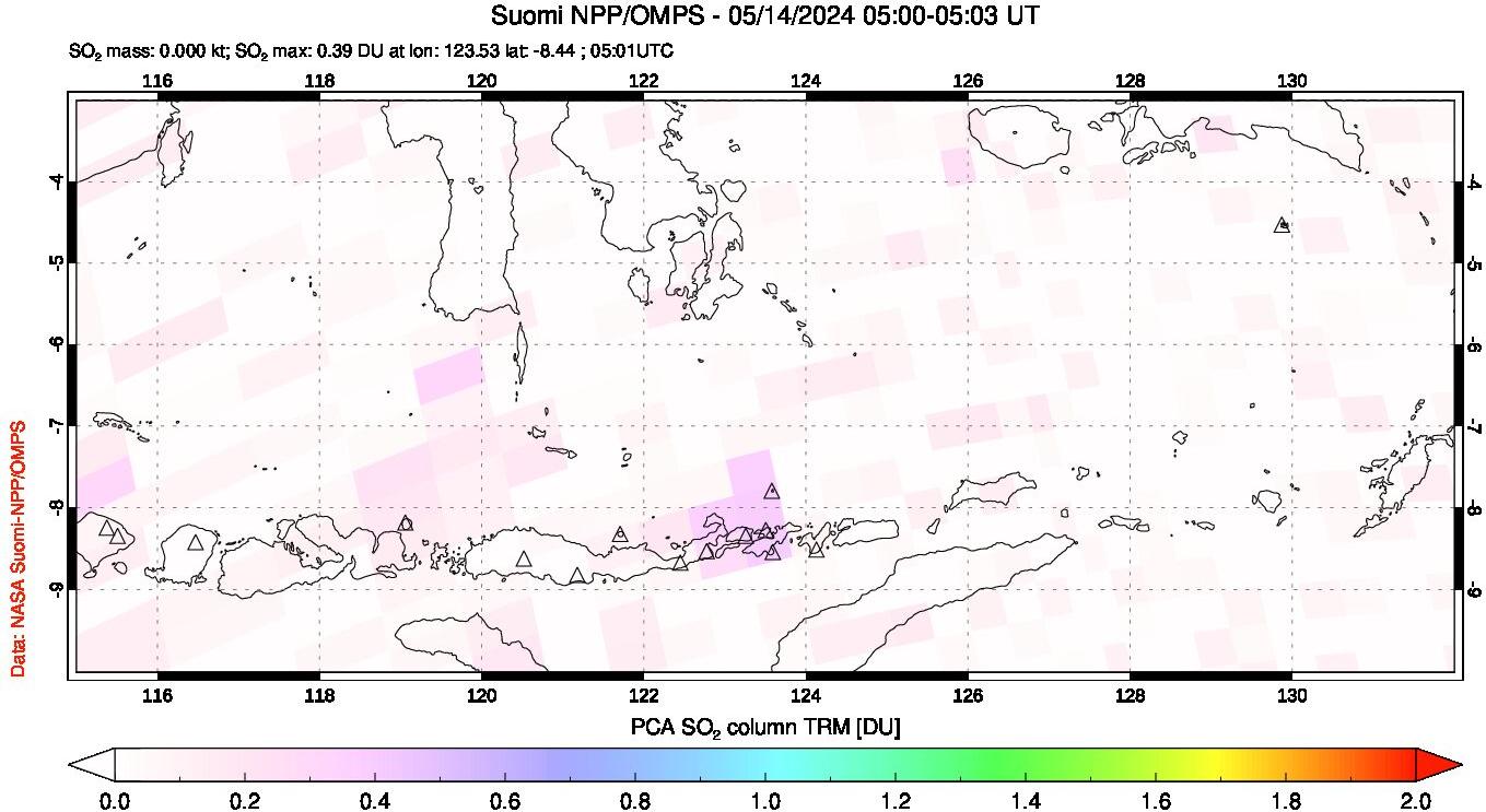 A sulfur dioxide image over Lesser Sunda Islands, Indonesia on May 14, 2024.