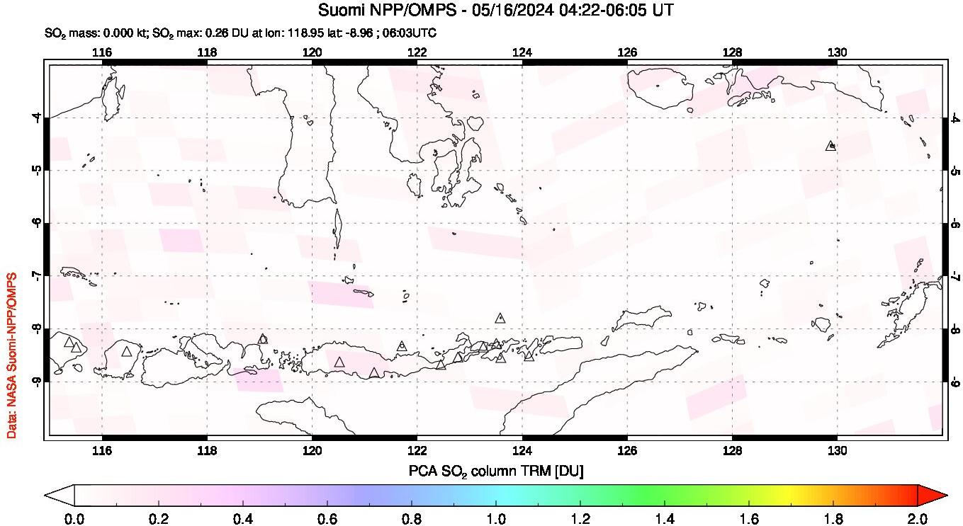 A sulfur dioxide image over Lesser Sunda Islands, Indonesia on May 16, 2024.