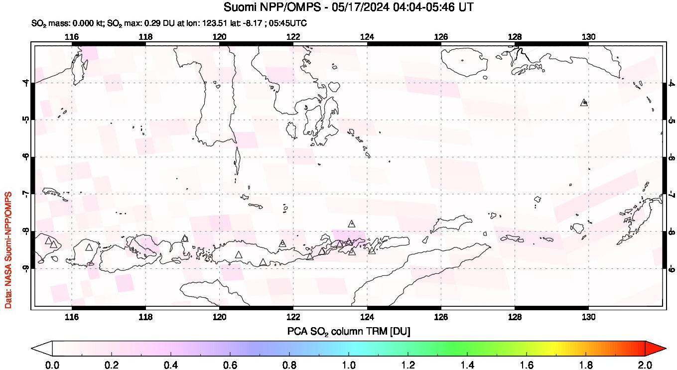 A sulfur dioxide image over Lesser Sunda Islands, Indonesia on May 17, 2024.