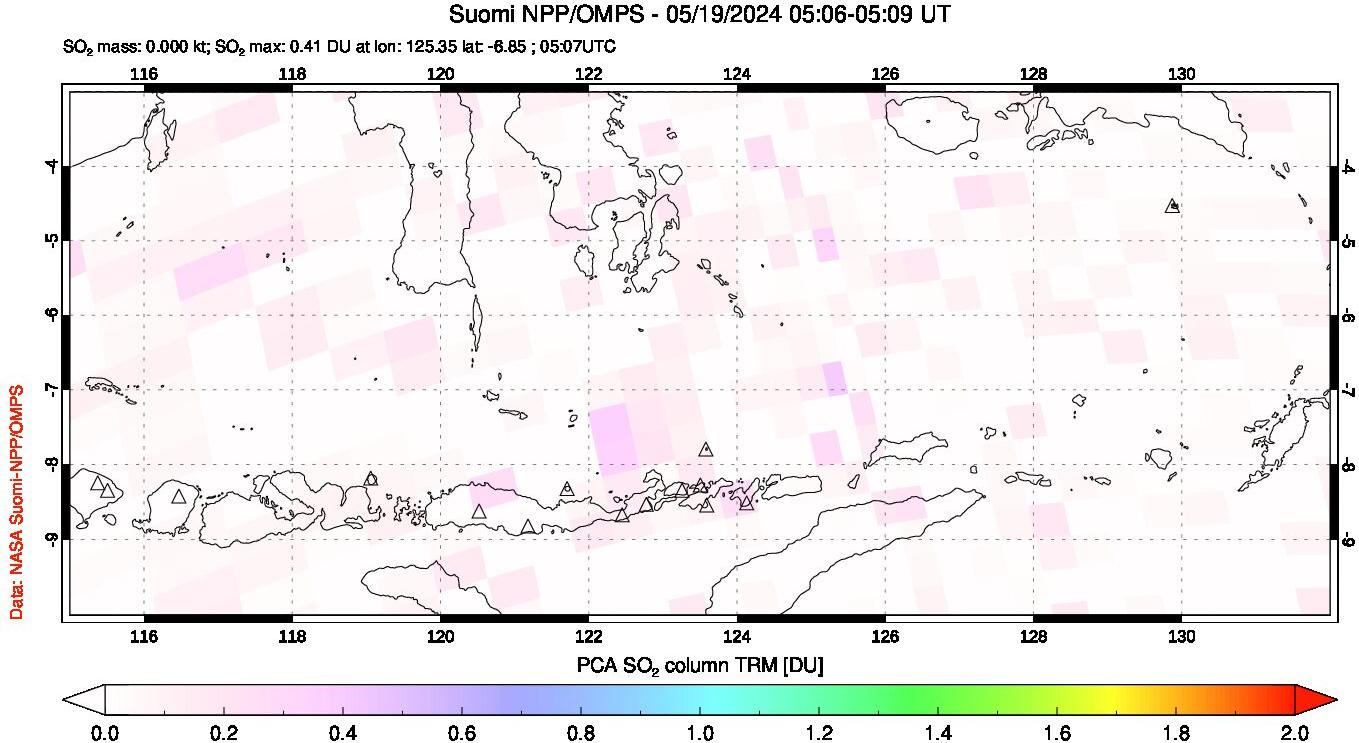 A sulfur dioxide image over Lesser Sunda Islands, Indonesia on May 19, 2024.