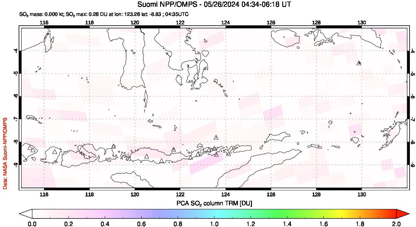 A sulfur dioxide image over Lesser Sunda Islands, Indonesia on May 26, 2024.