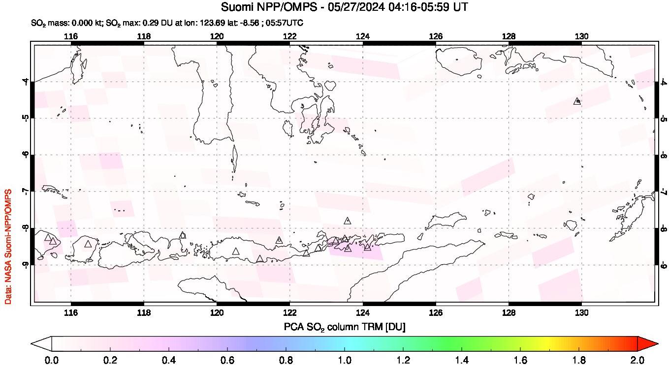 A sulfur dioxide image over Lesser Sunda Islands, Indonesia on May 27, 2024.