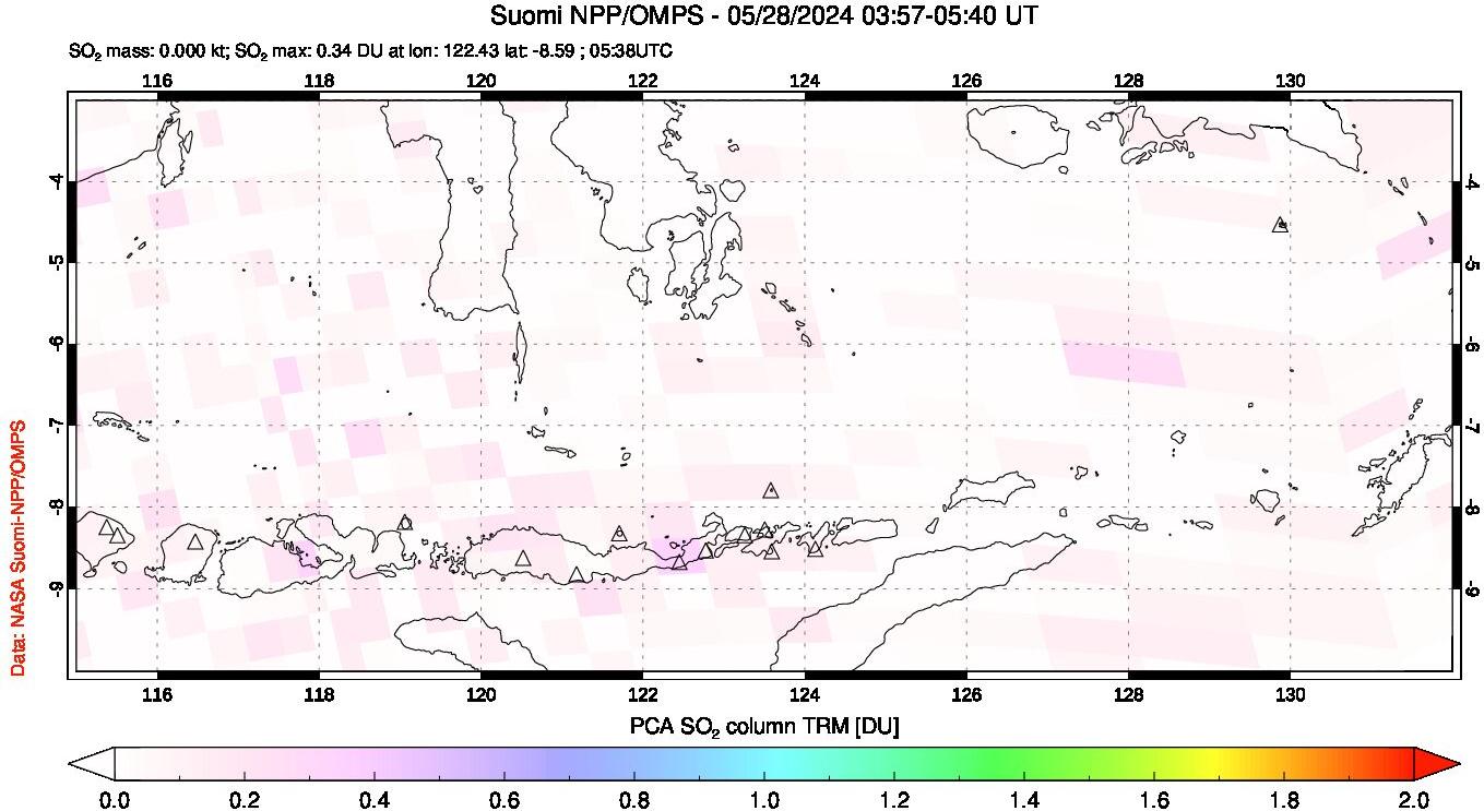 A sulfur dioxide image over Lesser Sunda Islands, Indonesia on May 28, 2024.