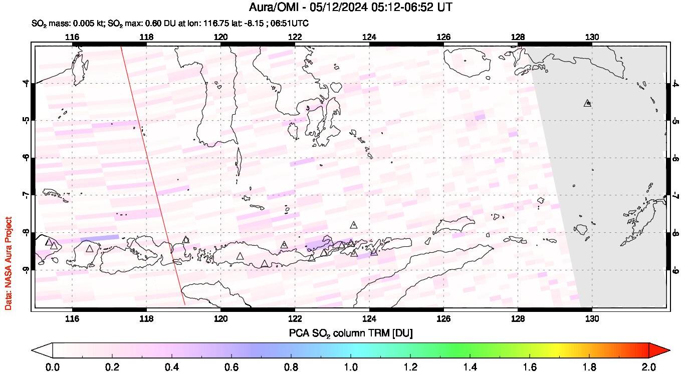 A sulfur dioxide image over Lesser Sunda Islands, Indonesia on May 12, 2024.