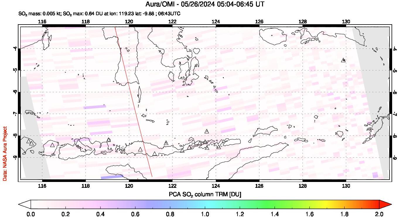A sulfur dioxide image over Lesser Sunda Islands, Indonesia on May 26, 2024.