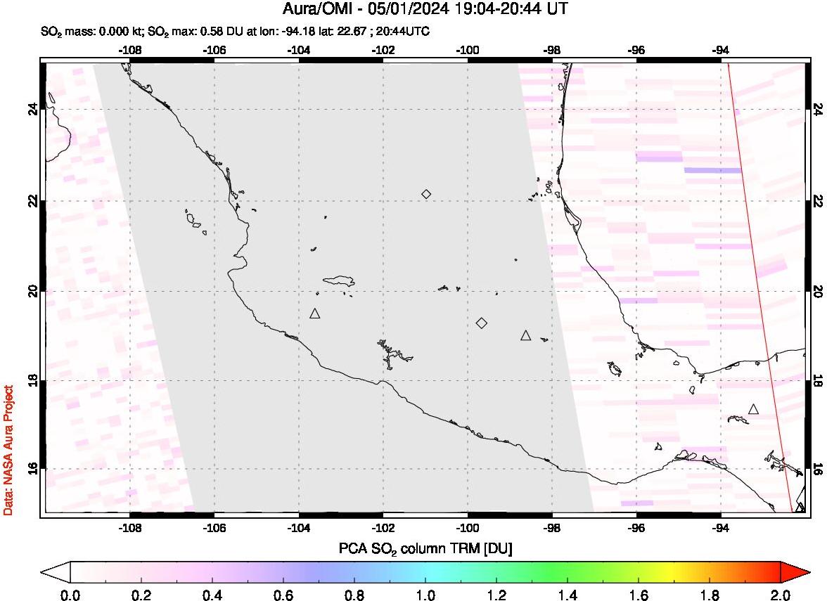 A sulfur dioxide image over Mexico on May 01, 2024.