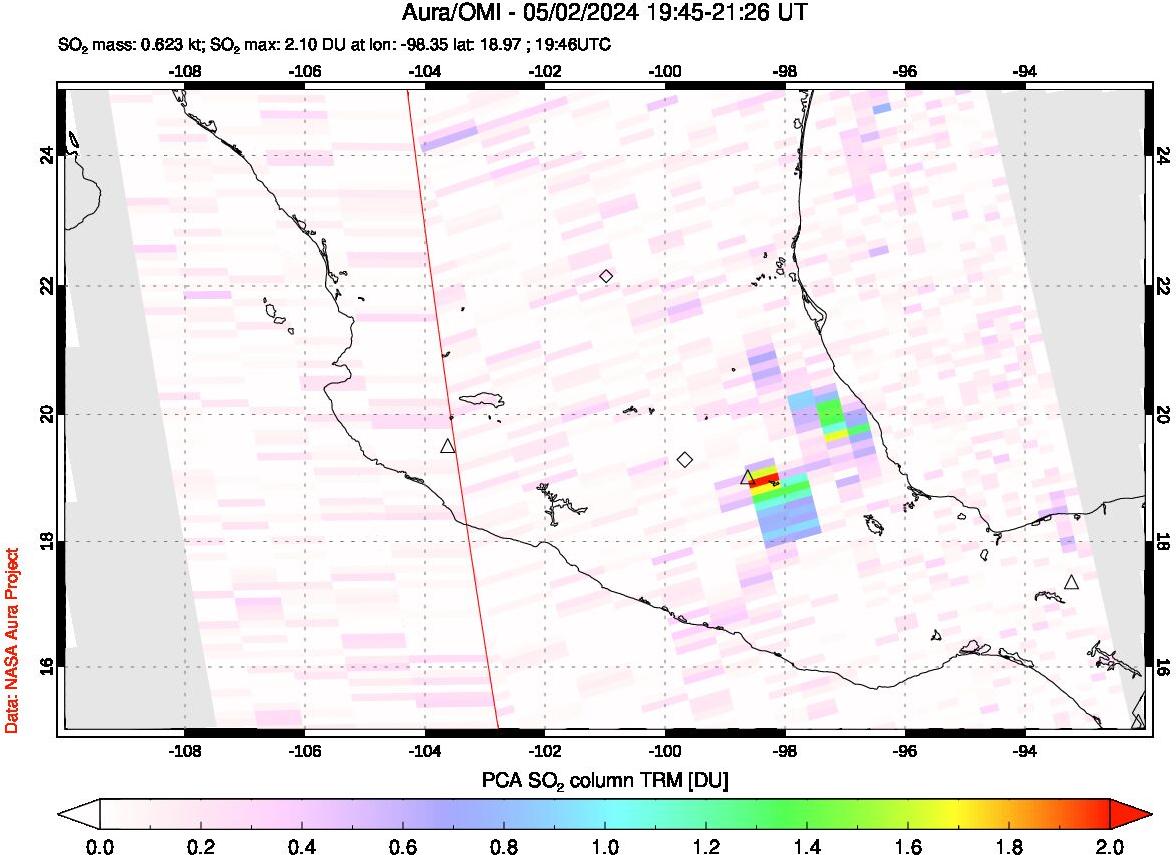 A sulfur dioxide image over Mexico on May 02, 2024.