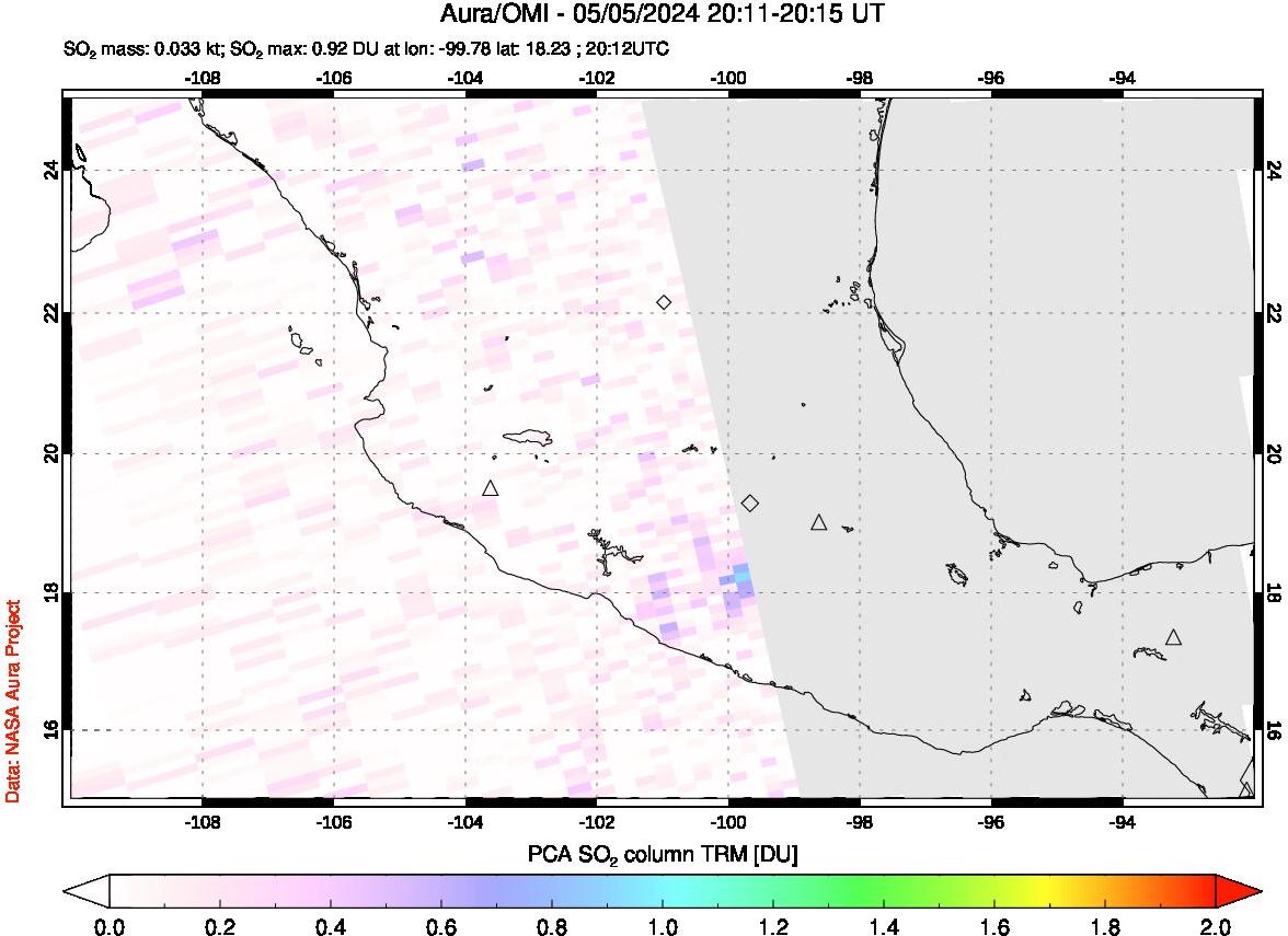 A sulfur dioxide image over Mexico on May 05, 2024.