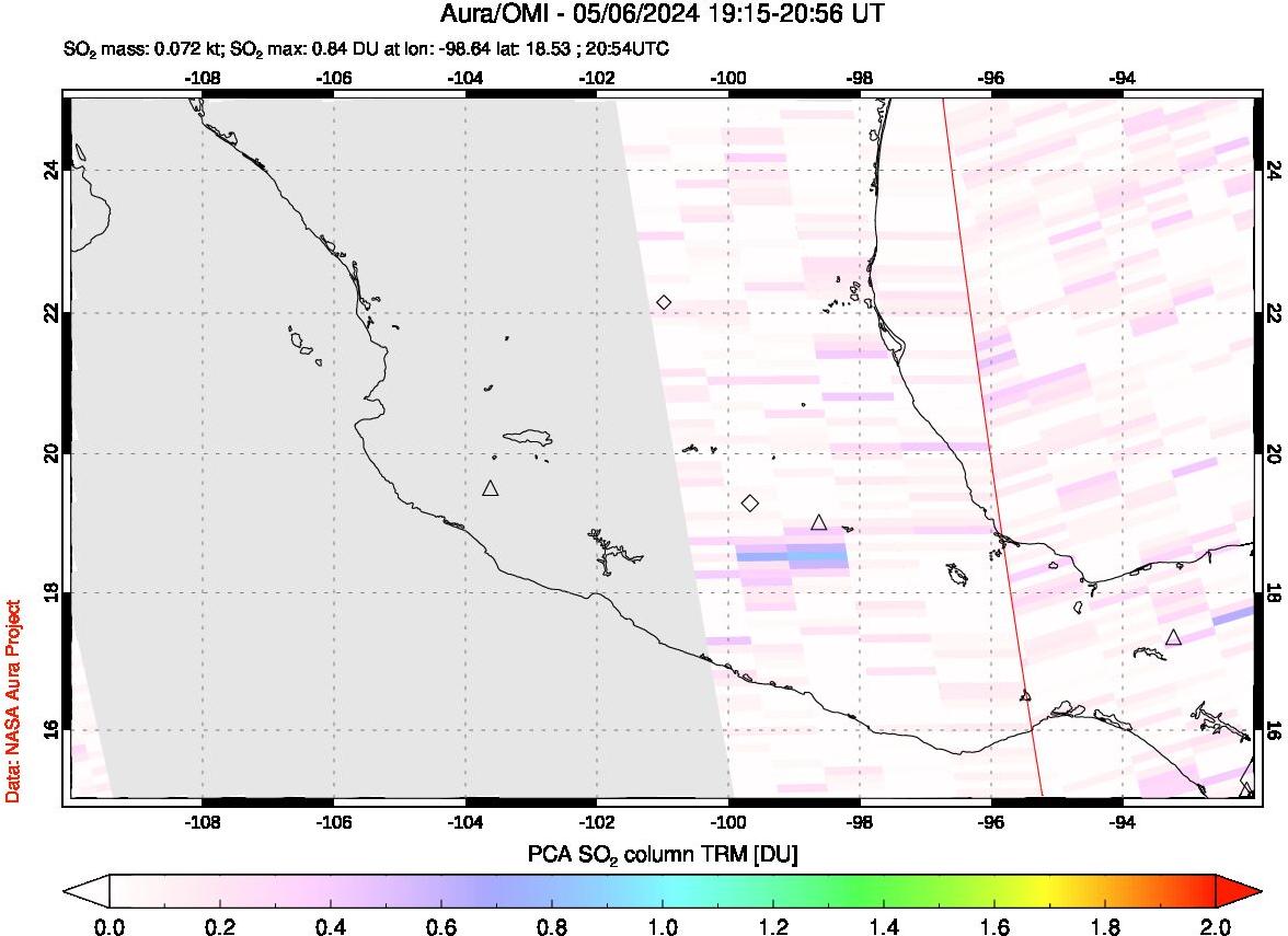 A sulfur dioxide image over Mexico on May 06, 2024.