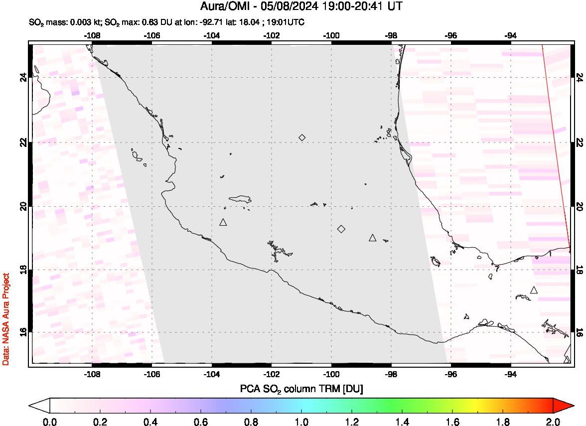 A sulfur dioxide image over Mexico on May 08, 2024.