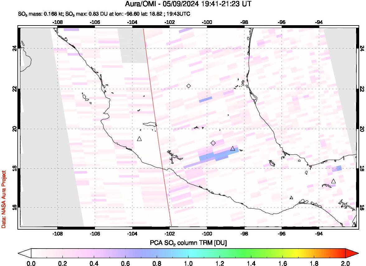 A sulfur dioxide image over Mexico on May 09, 2024.