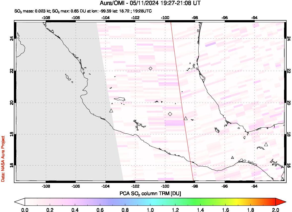 A sulfur dioxide image over Mexico on May 11, 2024.
