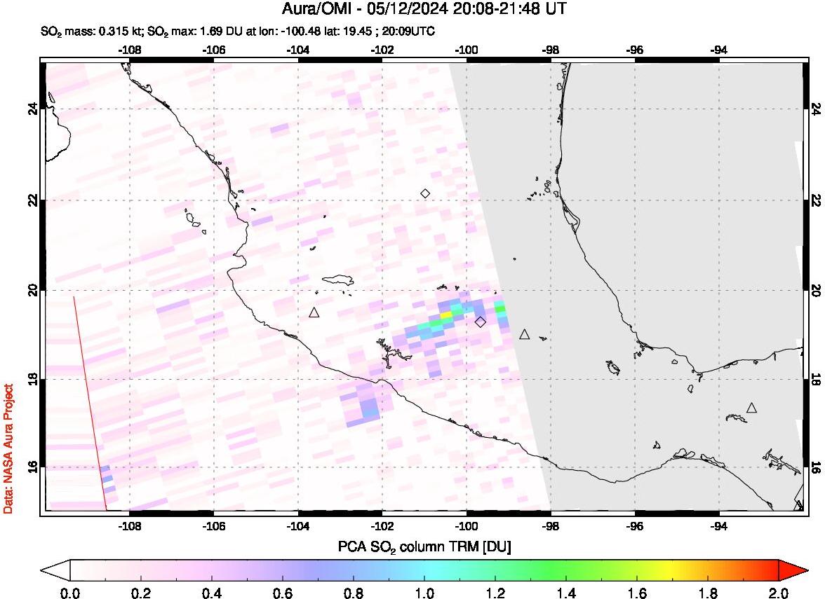 A sulfur dioxide image over Mexico on May 12, 2024.