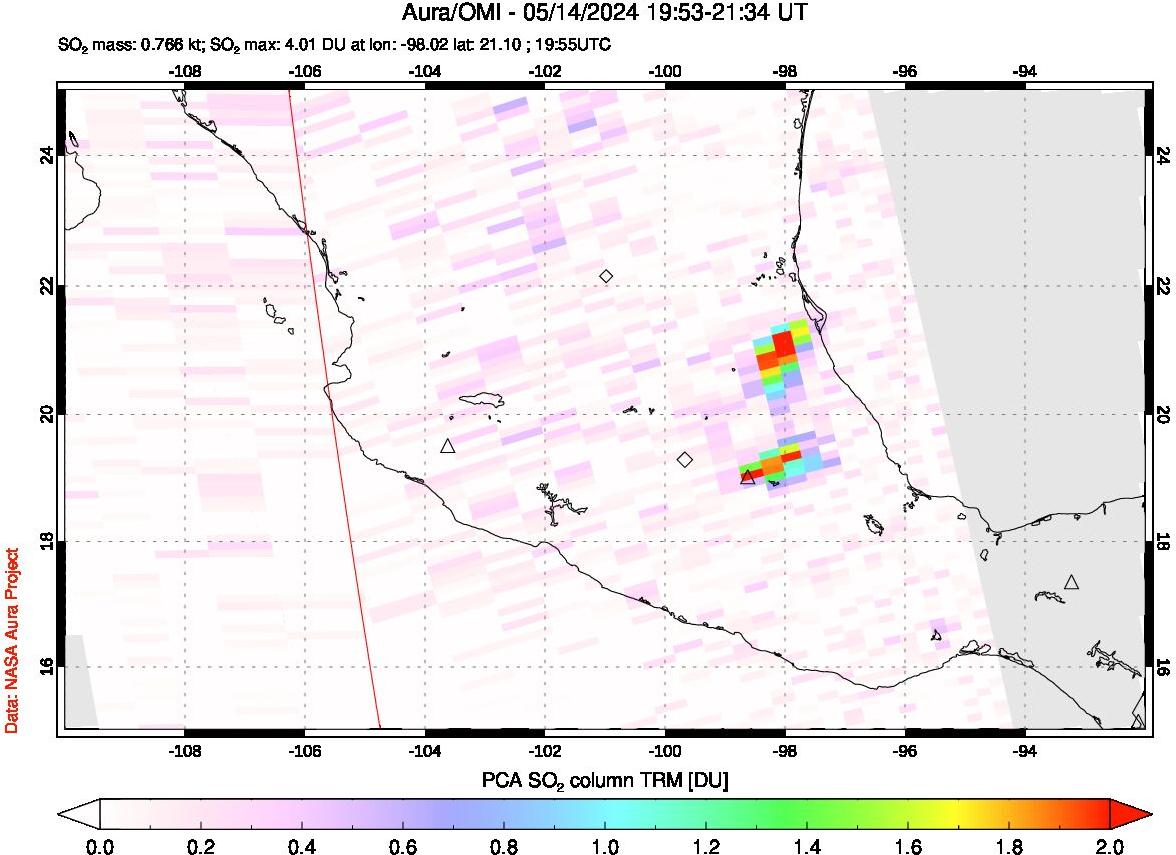 A sulfur dioxide image over Mexico on May 14, 2024.